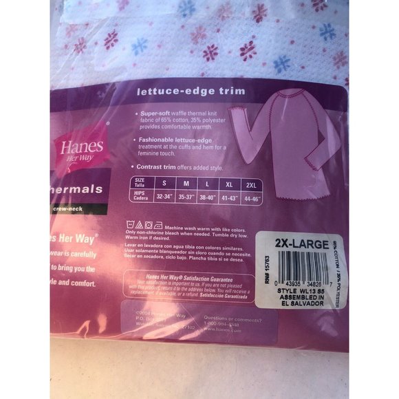 Hanes Thermal Floral Shirt and Pants Set Lettuce edge Trim Cuffed 2XL - Picture 8 of 12